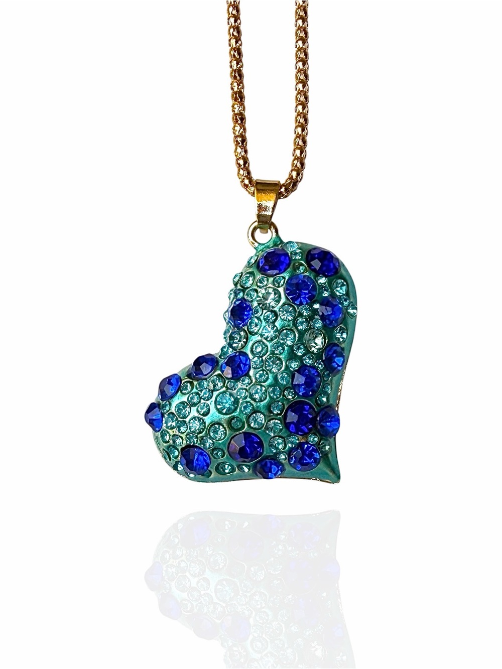 Betsey Johnson Aqua Enamel Blue & Aqua Crystal Heart Pendant Necklace NWT